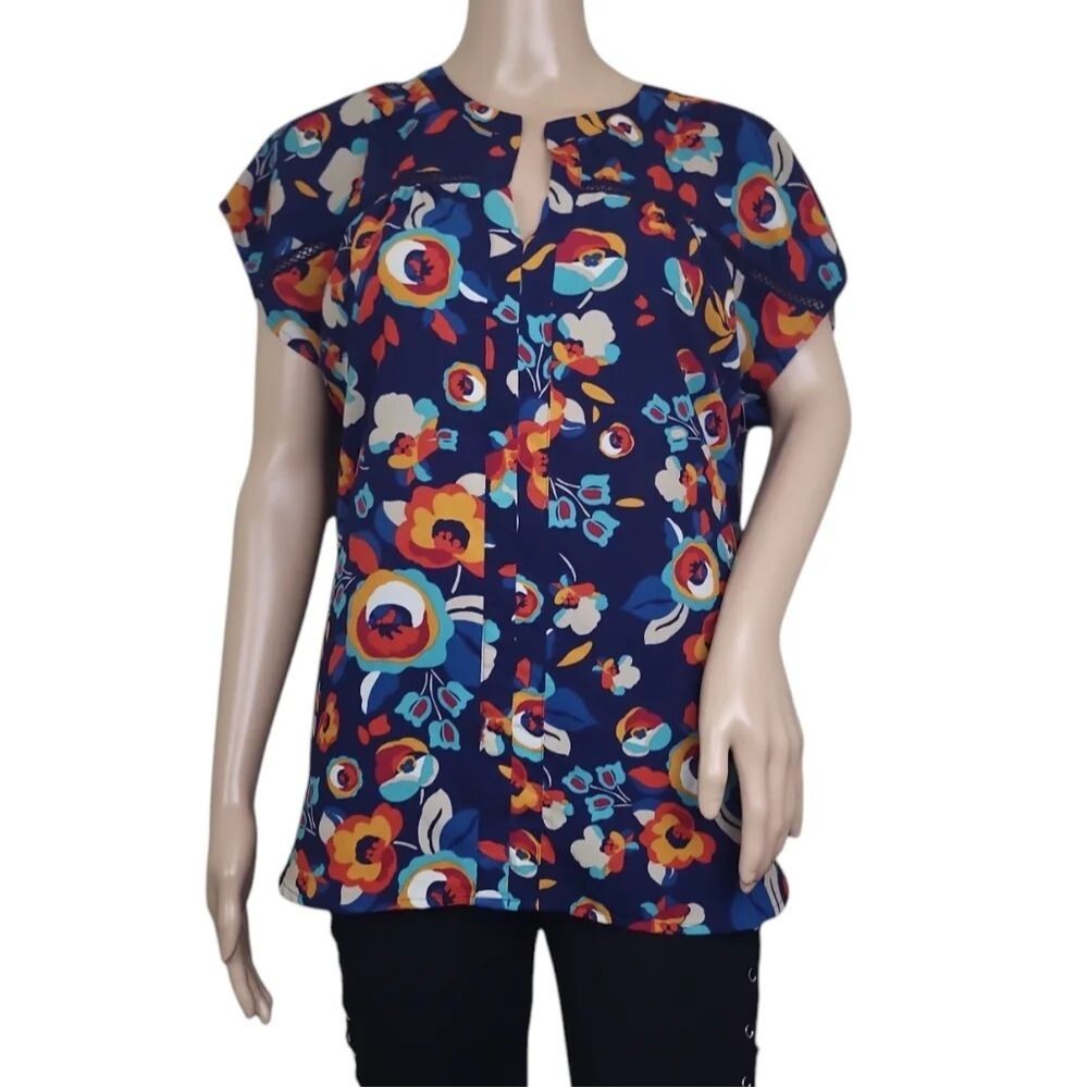Pleione Floral Orange Blue Red Blouse